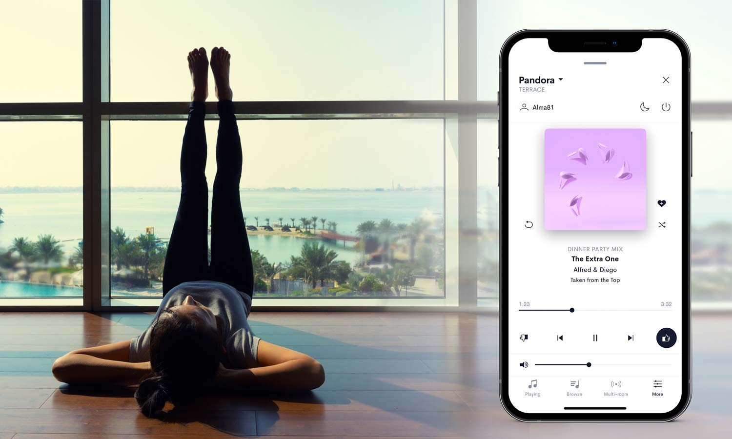 Savant multi-room audio control screen in iPhone.